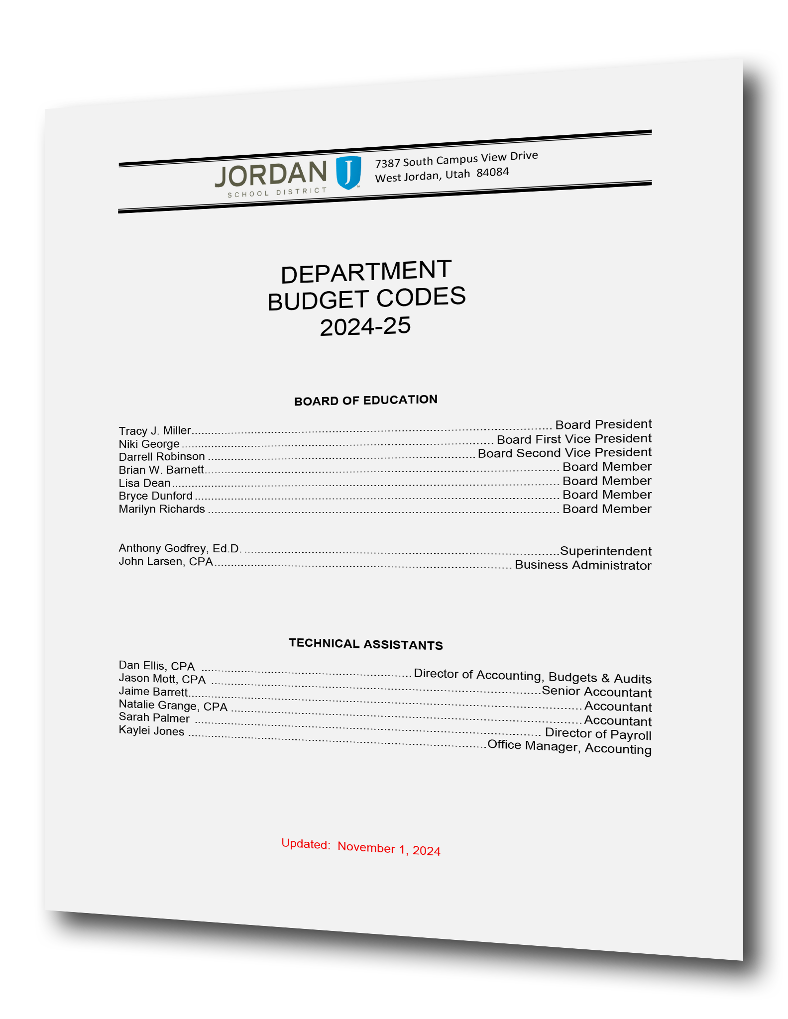 Program Budget Codes Document Cover