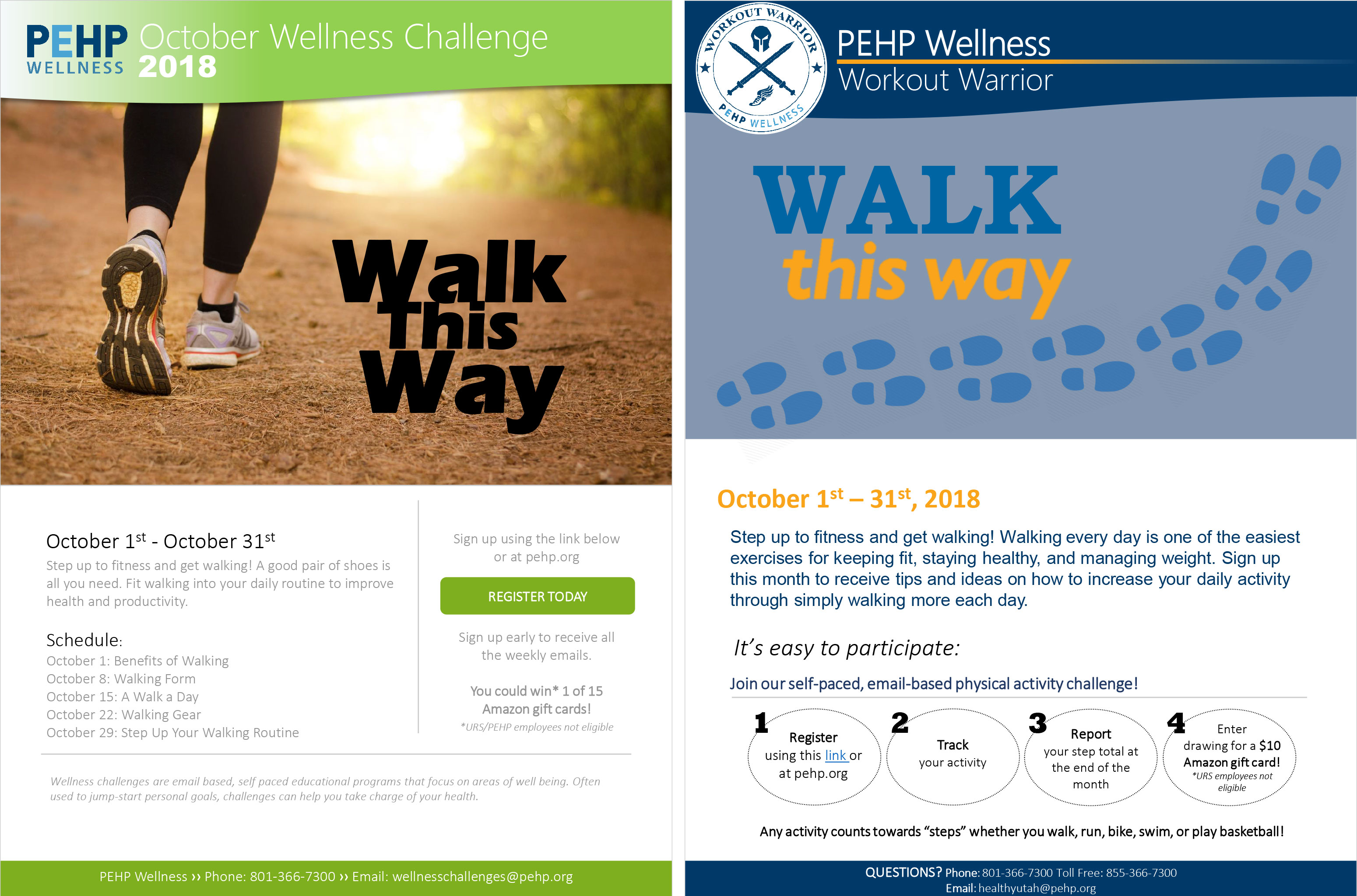 Walk This Way Wellness Challenge & Workout Warrior Flyers. See PDF for full text.