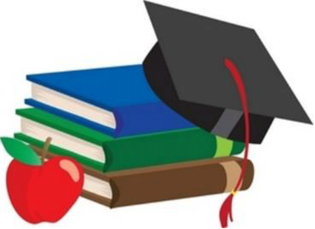 Books, a graduation cap and an apple