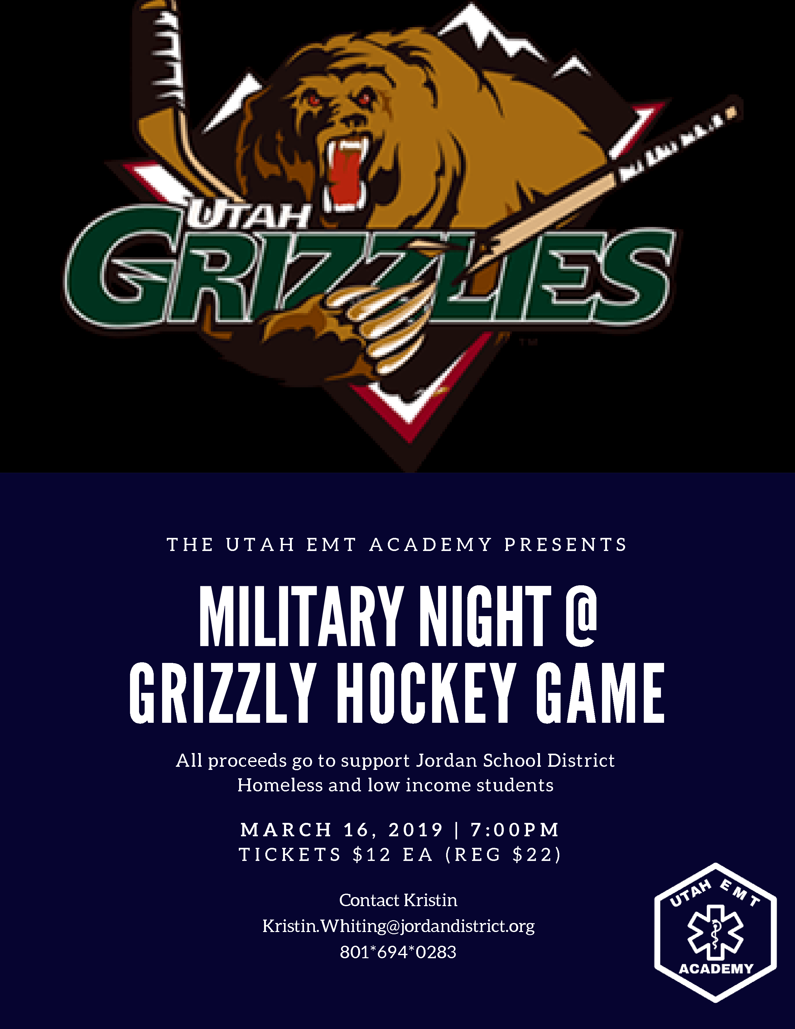 Utah EMT Academy Presents Military Night @ Grizzly Hockey Game