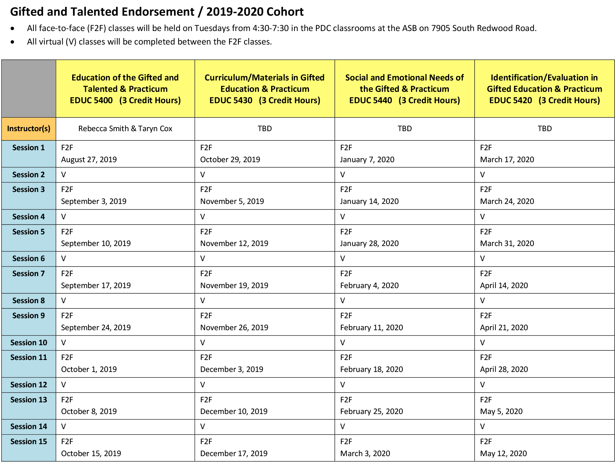 Endorsement Calendar