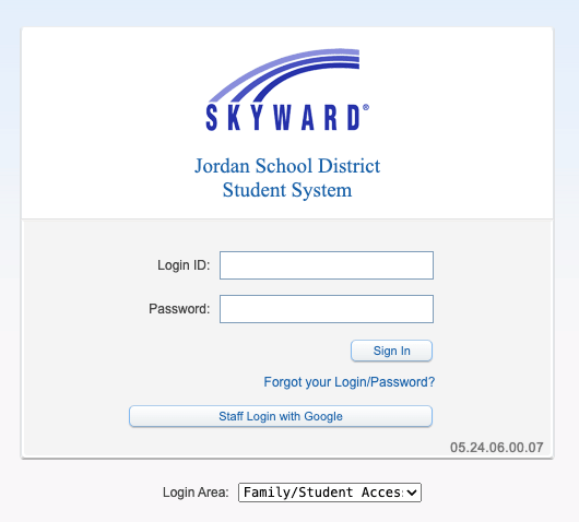 Skyward Login Screen