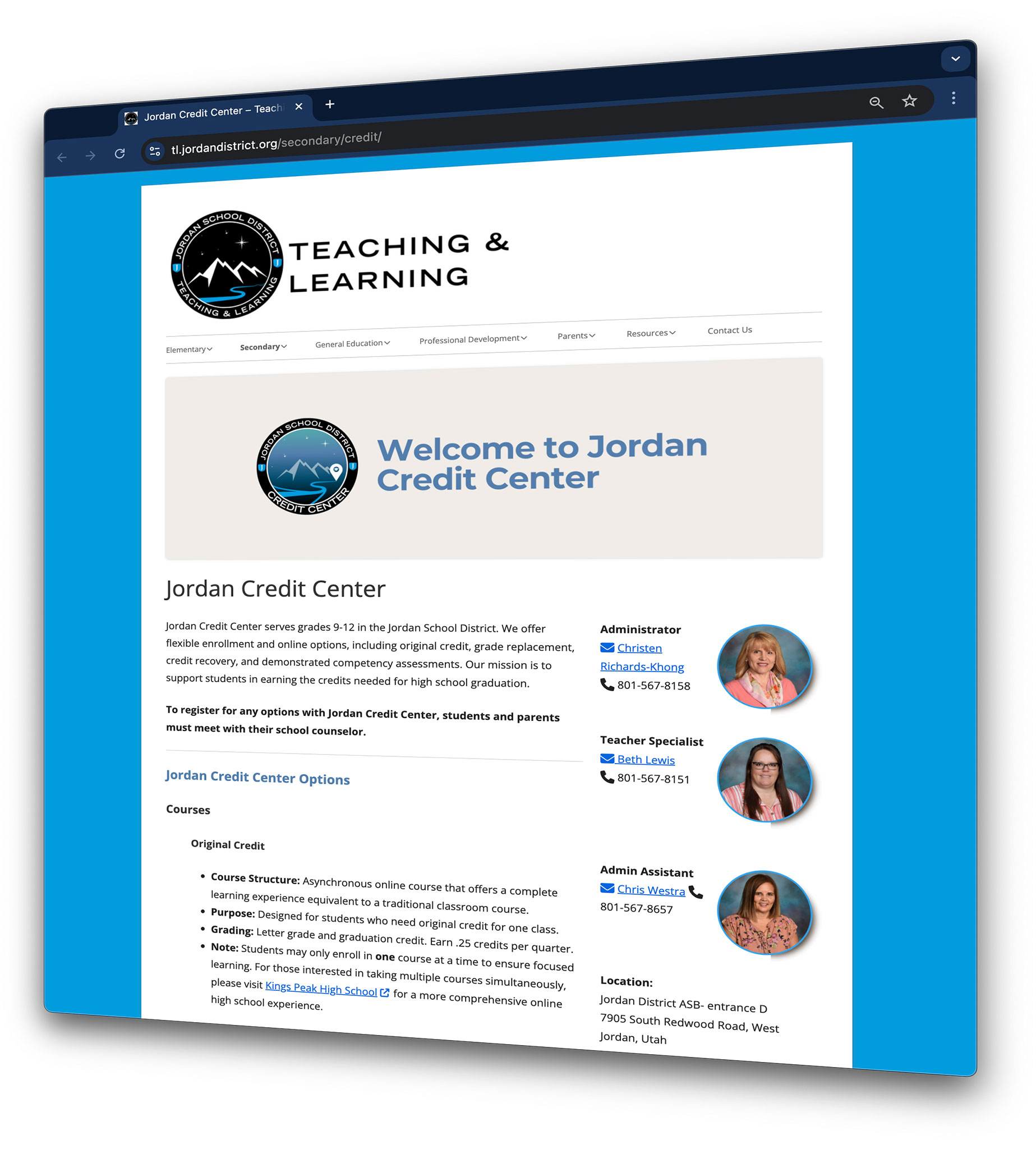 Jordan Credit Center web page