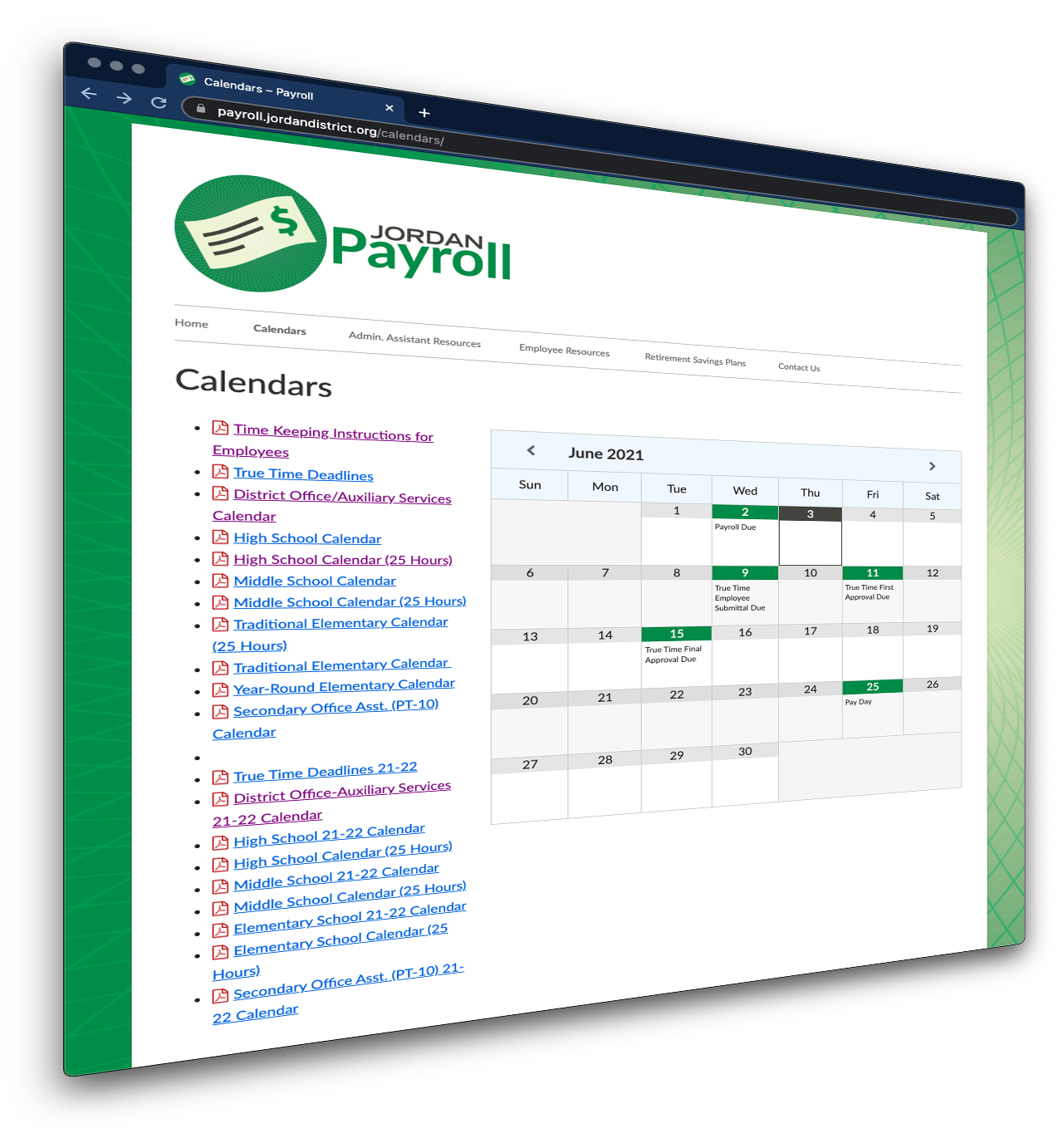 Payroll Calendar Page