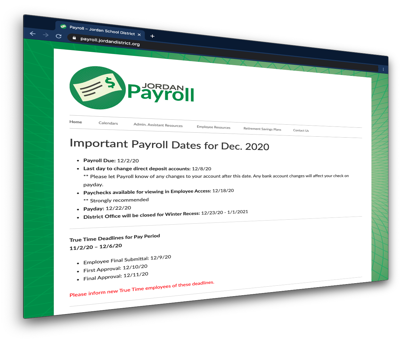 Jan. 2021 Payroll Information – Jordan Employee Memos