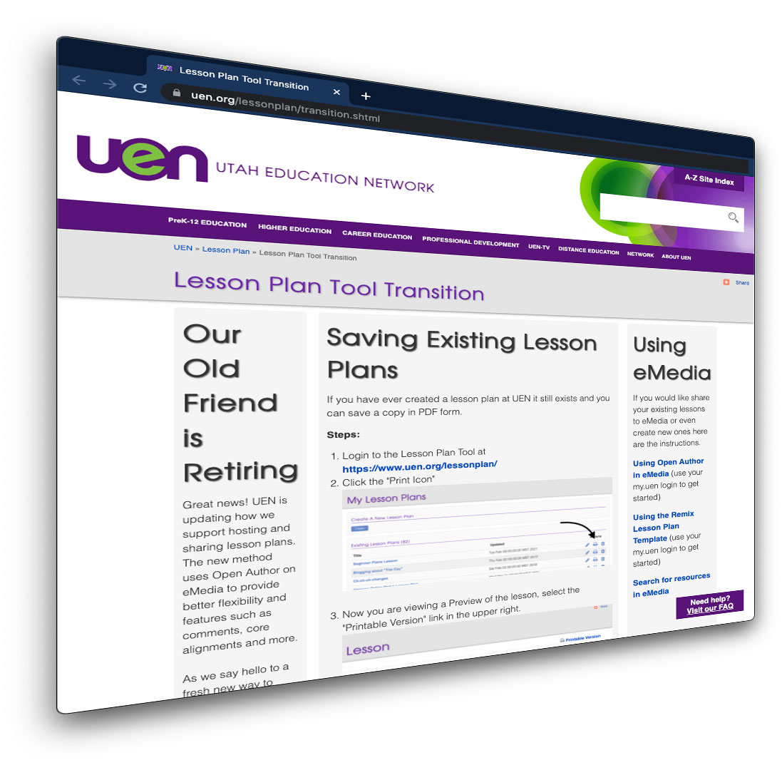 UEN Plan Tool Transition Page